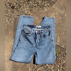 Re/Done Stove Pipe Straight-Leg Light Blue Jeans with Raw Hem